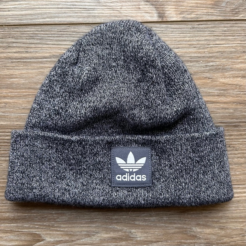 Adidas Gray Knit Hat with Trefoil Logo (One Size)